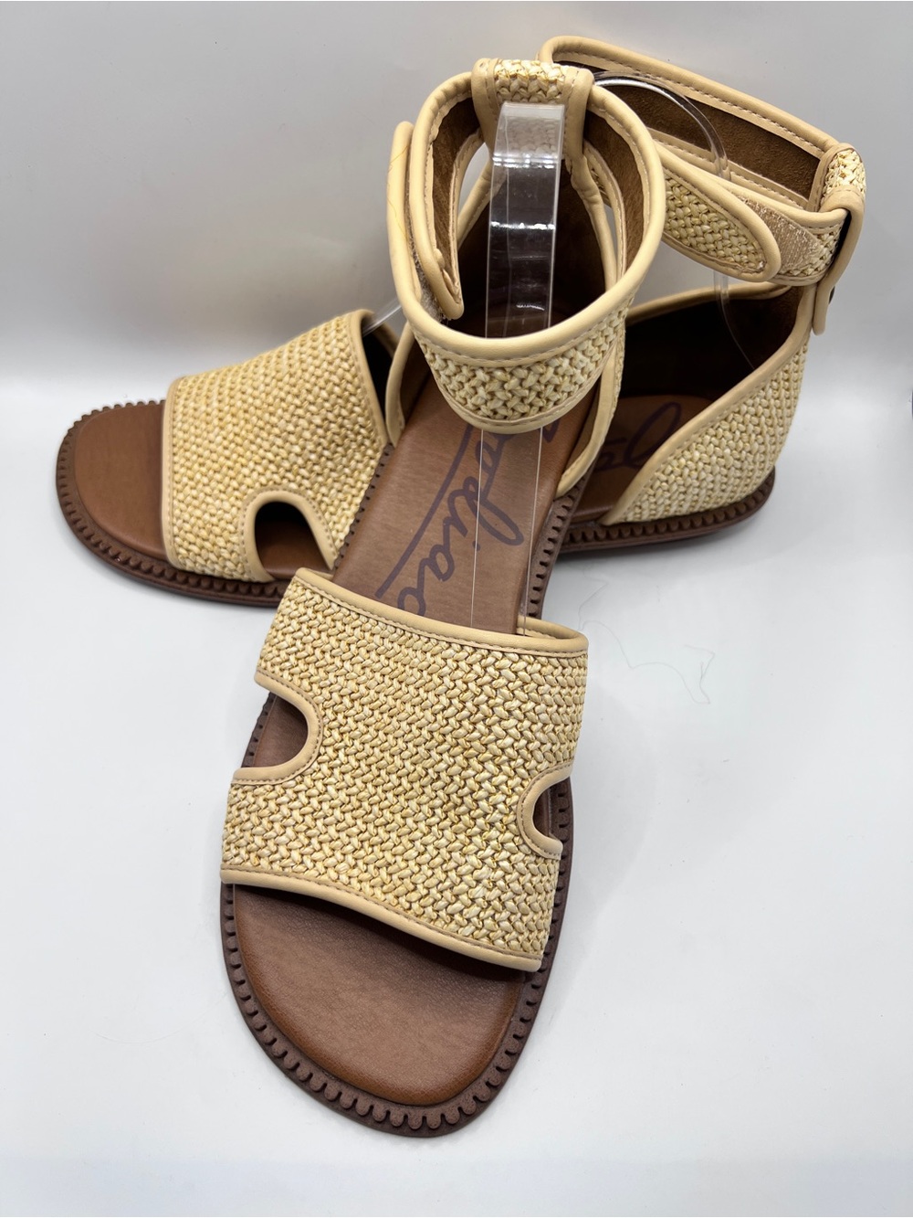 Zodiac Fran Raff Woven Raffia Ankle Strap Sandals Women's Gold Size US 9